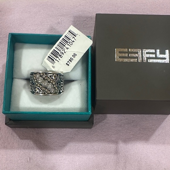 Effy Accessories - Effy Intricate Silver Ring with White Accents 7